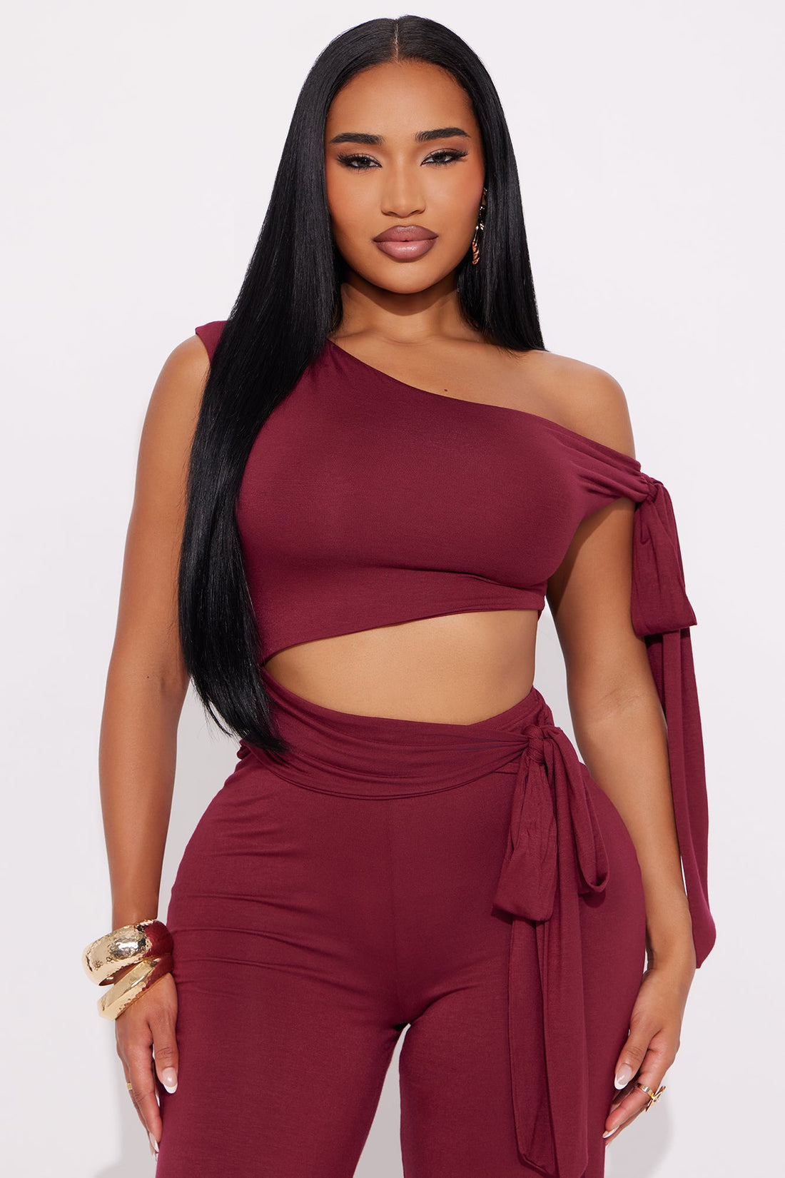 Hailey Off Shoulder Wide Leg Jumpsuit - Burgundy