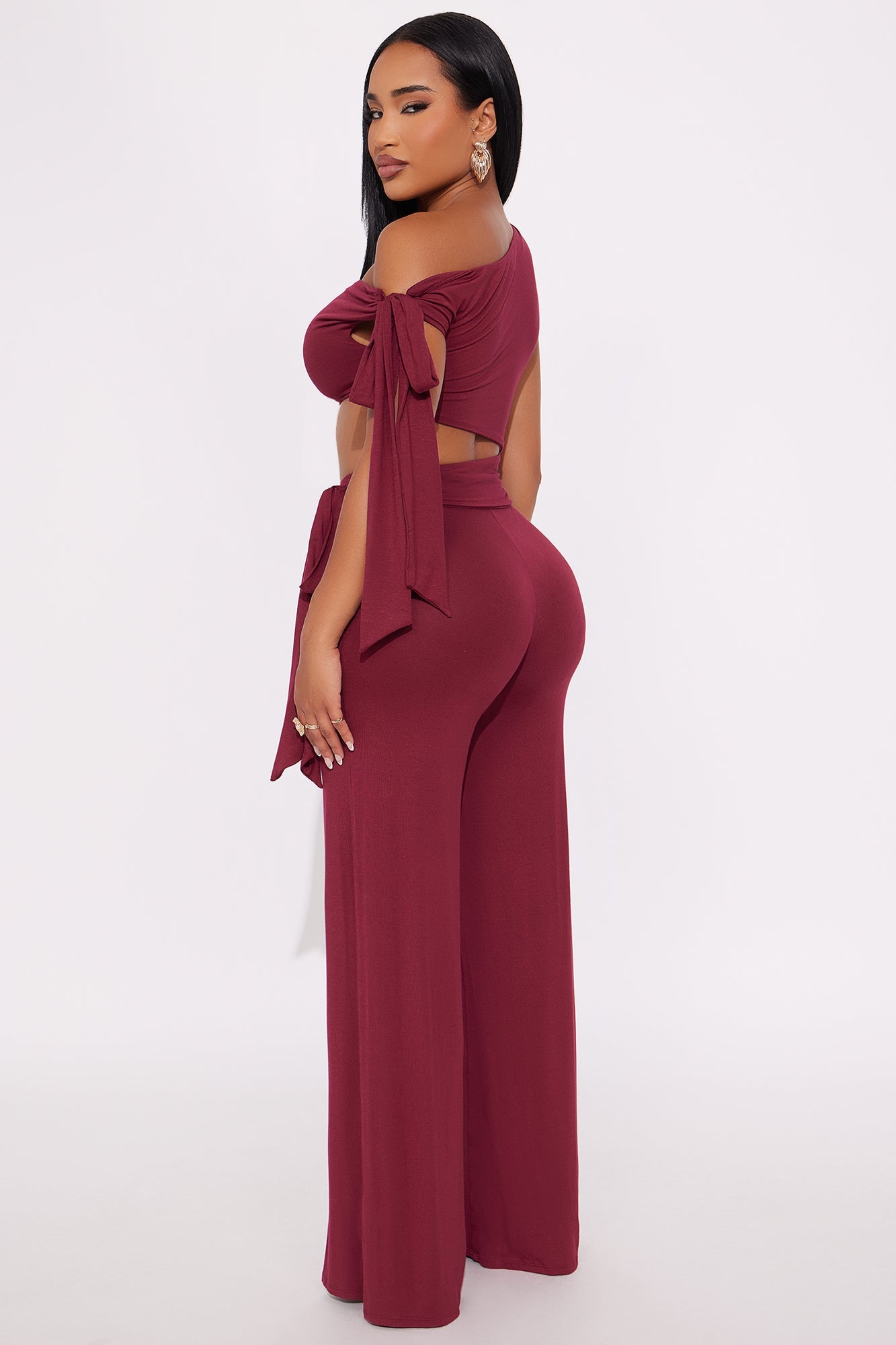 Hailey Off Shoulder Wide Leg Jumpsuit - Burgundy