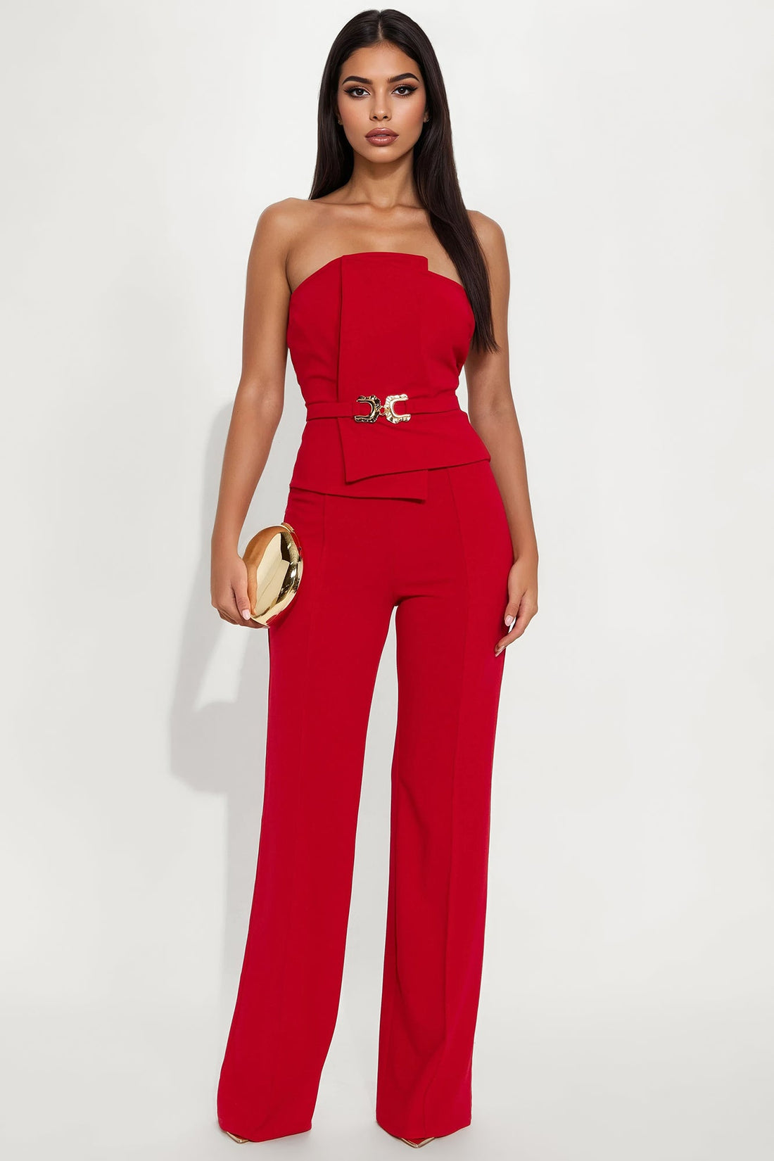High Profile Wide Leg Jumpsuit - Red