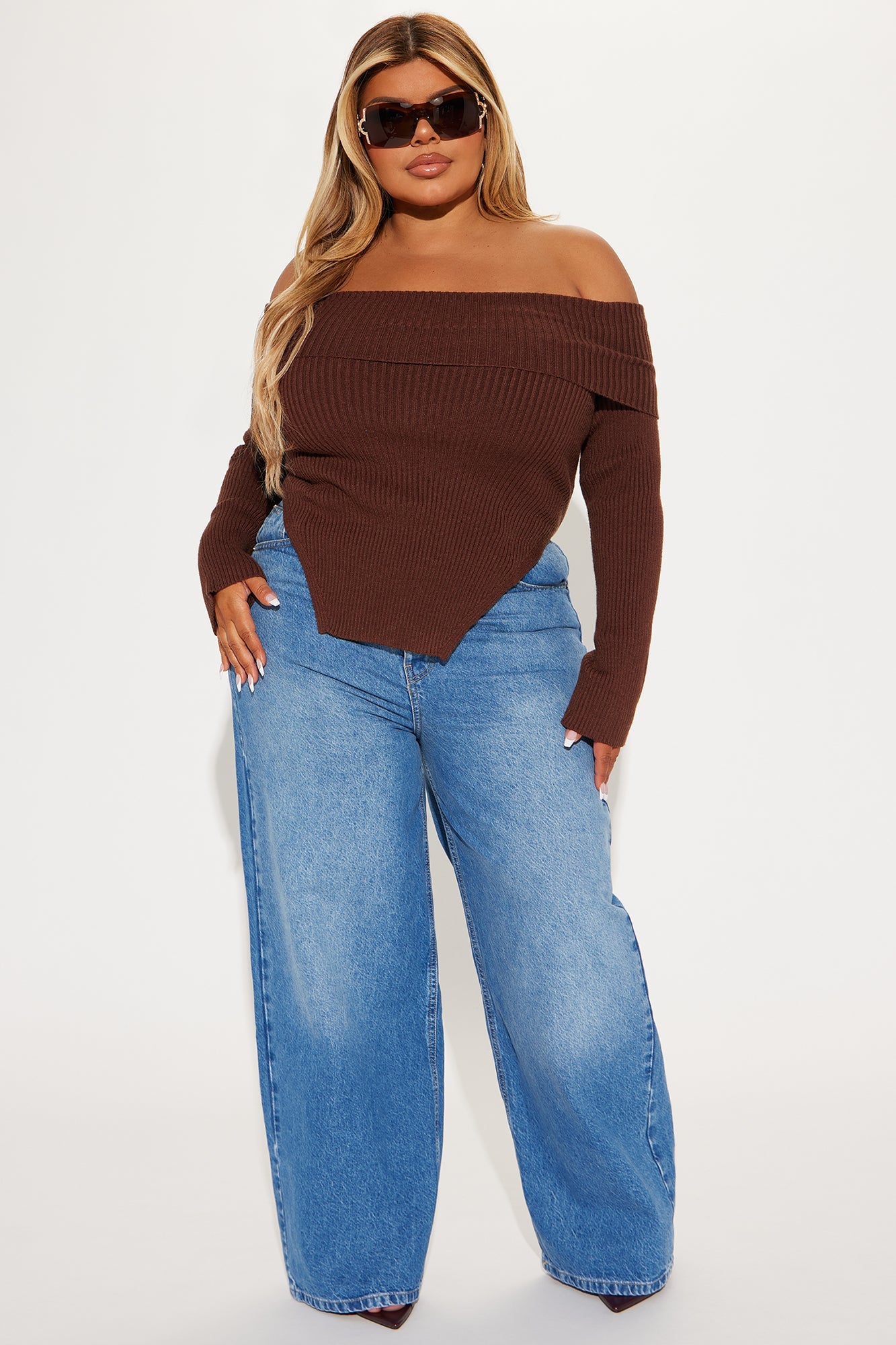 Karma Off Shoulder Sweater - Chocolate