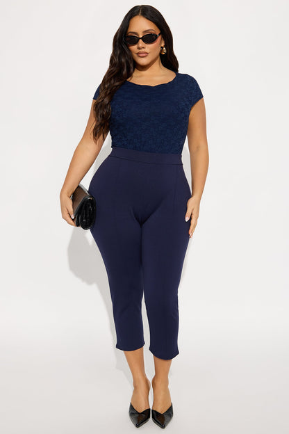 Samantha Lace Short Sleeve Bodysuit - Navy