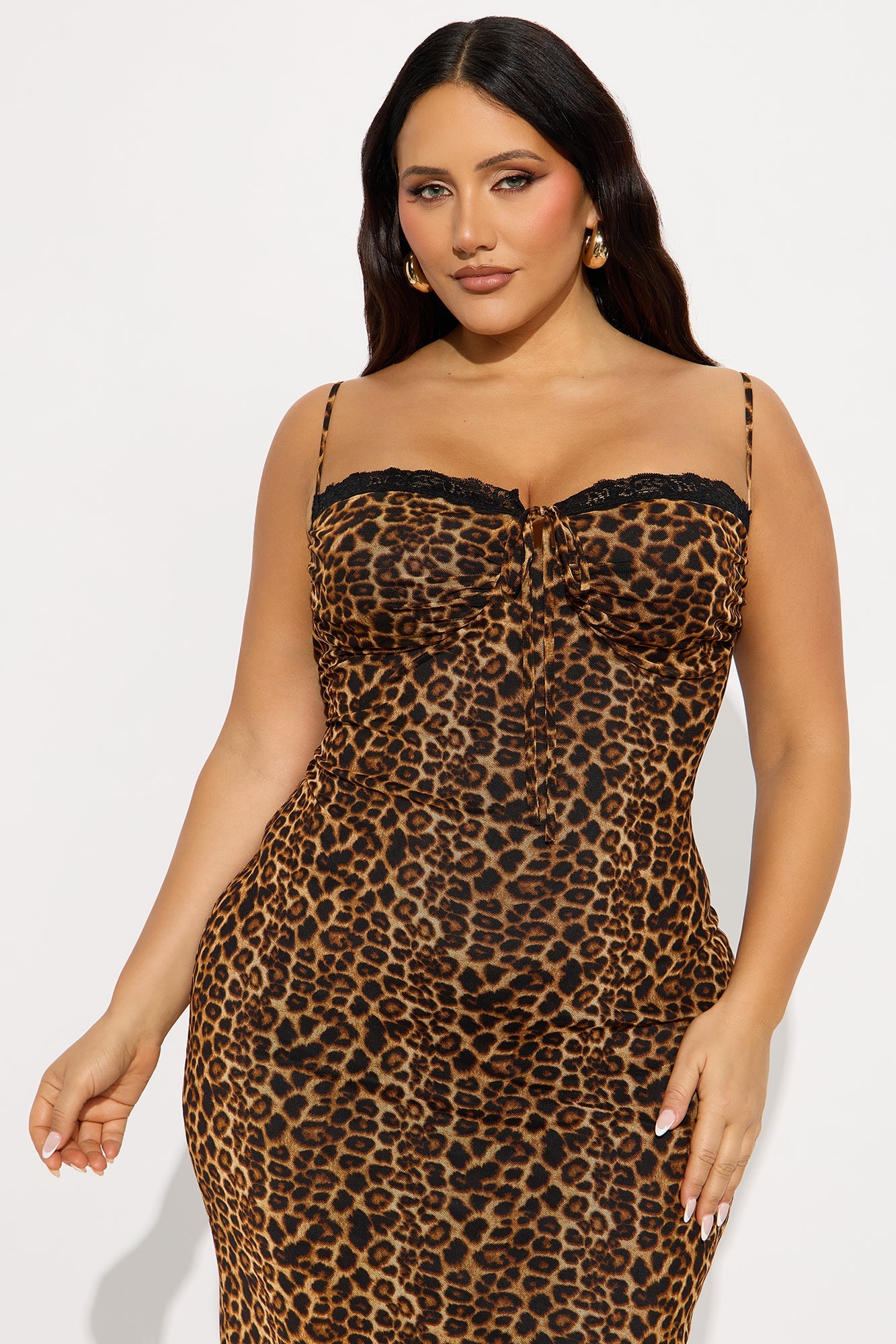 Blythe Printed Mesh Midi Dress - Leopard