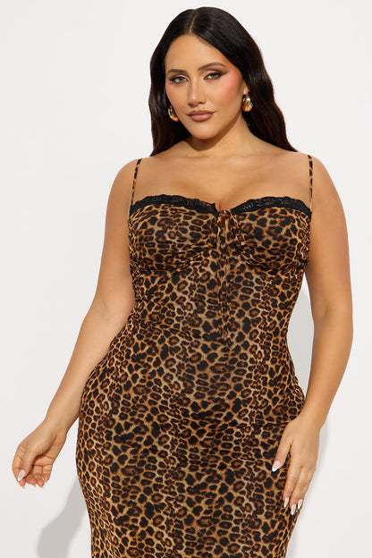 Blythe Printed Mesh Midi Dress - Leopard