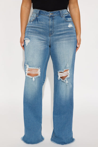 Tall Coldwater Canyon Stretch Ripped Wide Leg Jeans - Medium Wash