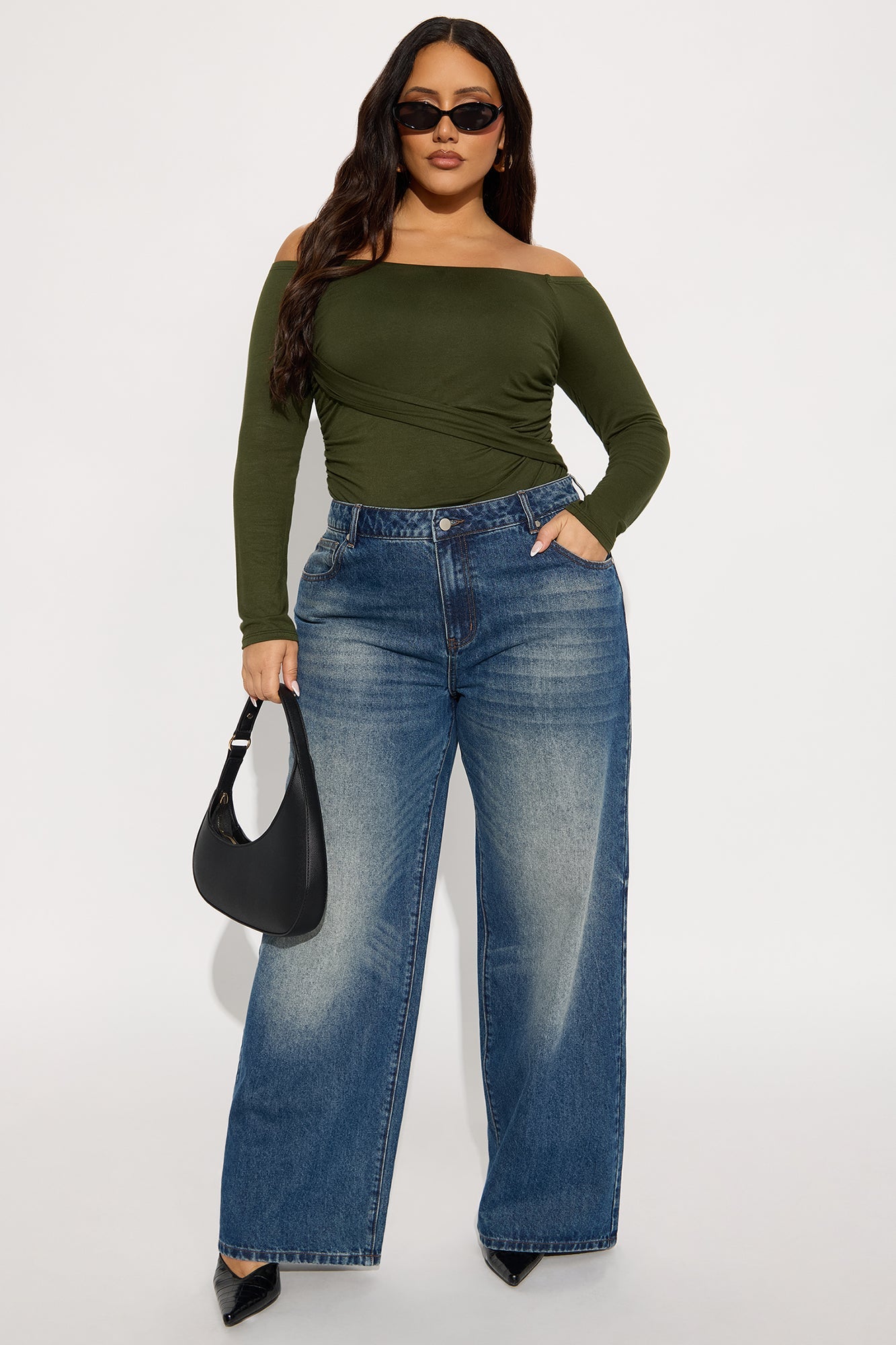 Gilda Off Shoulder Long Sleeve Bodysuit - Olive