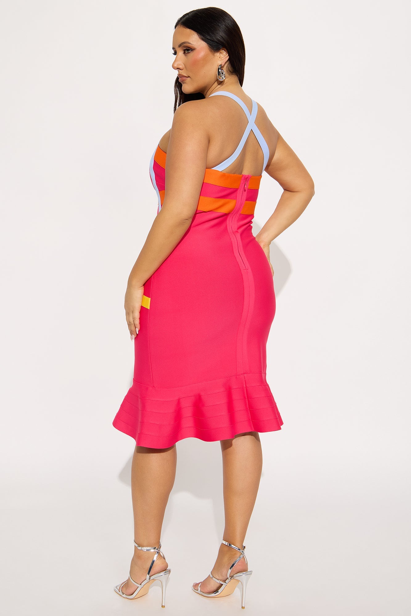 A Night In The City Bandage Midi Dress - Pink/combo