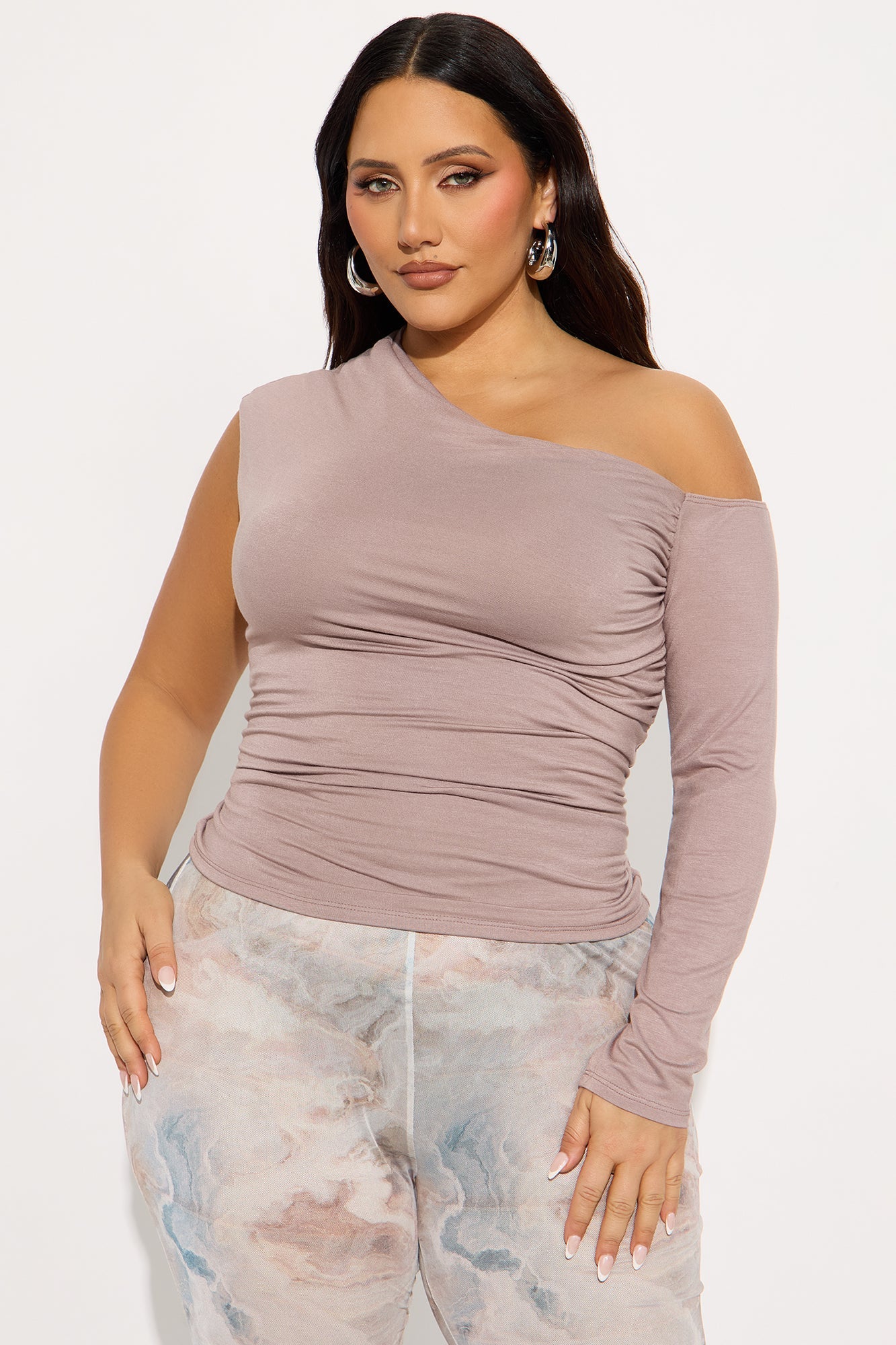 Ashling Ruched Off Shoulder Top - Mocha