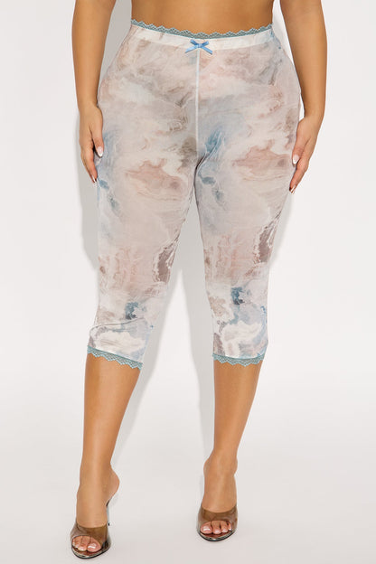 Angelina Lace Trim Mesh Capri Legging - Blue/combo