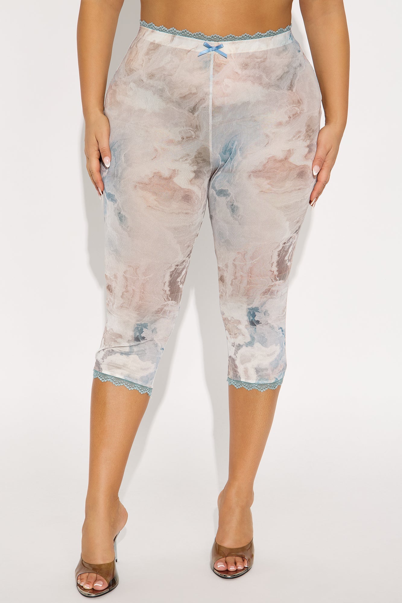 Angelina Lace Trim Mesh Capri Legging - Blue/combo