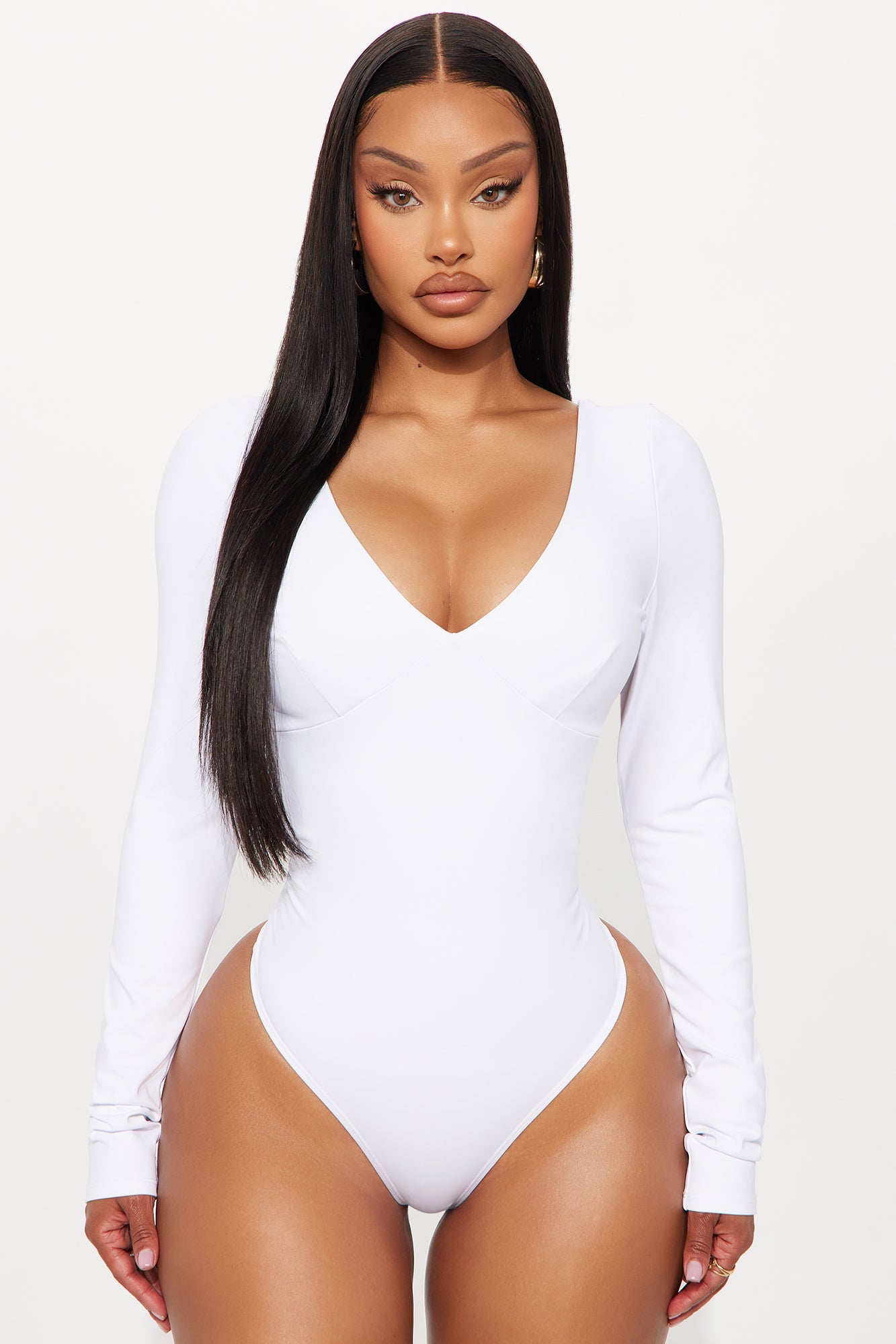 Magnetic Babe Long Sleeve Backless Bodysuit - Off White