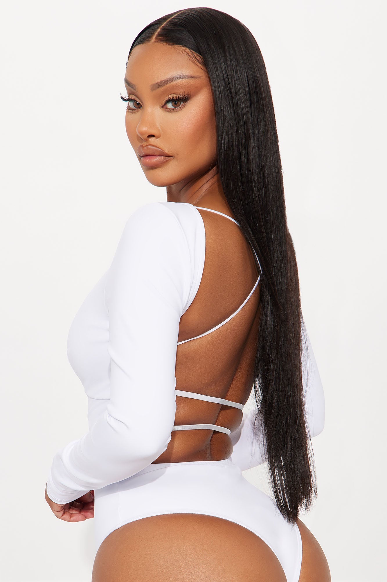 Magnetic Babe Long Sleeve Backless Bodysuit - Off White