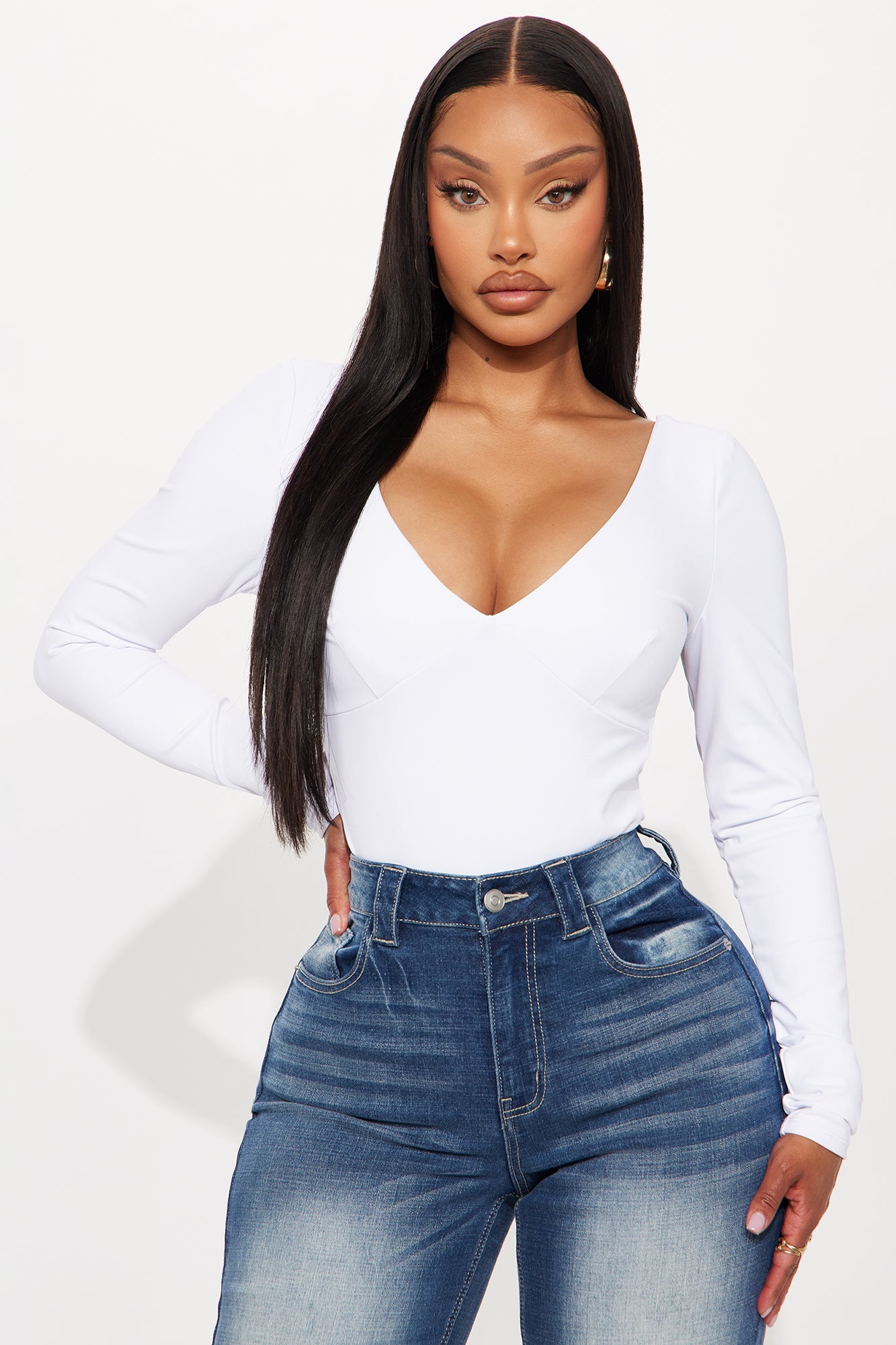 Magnetic Babe Long Sleeve Backless Bodysuit - Off White