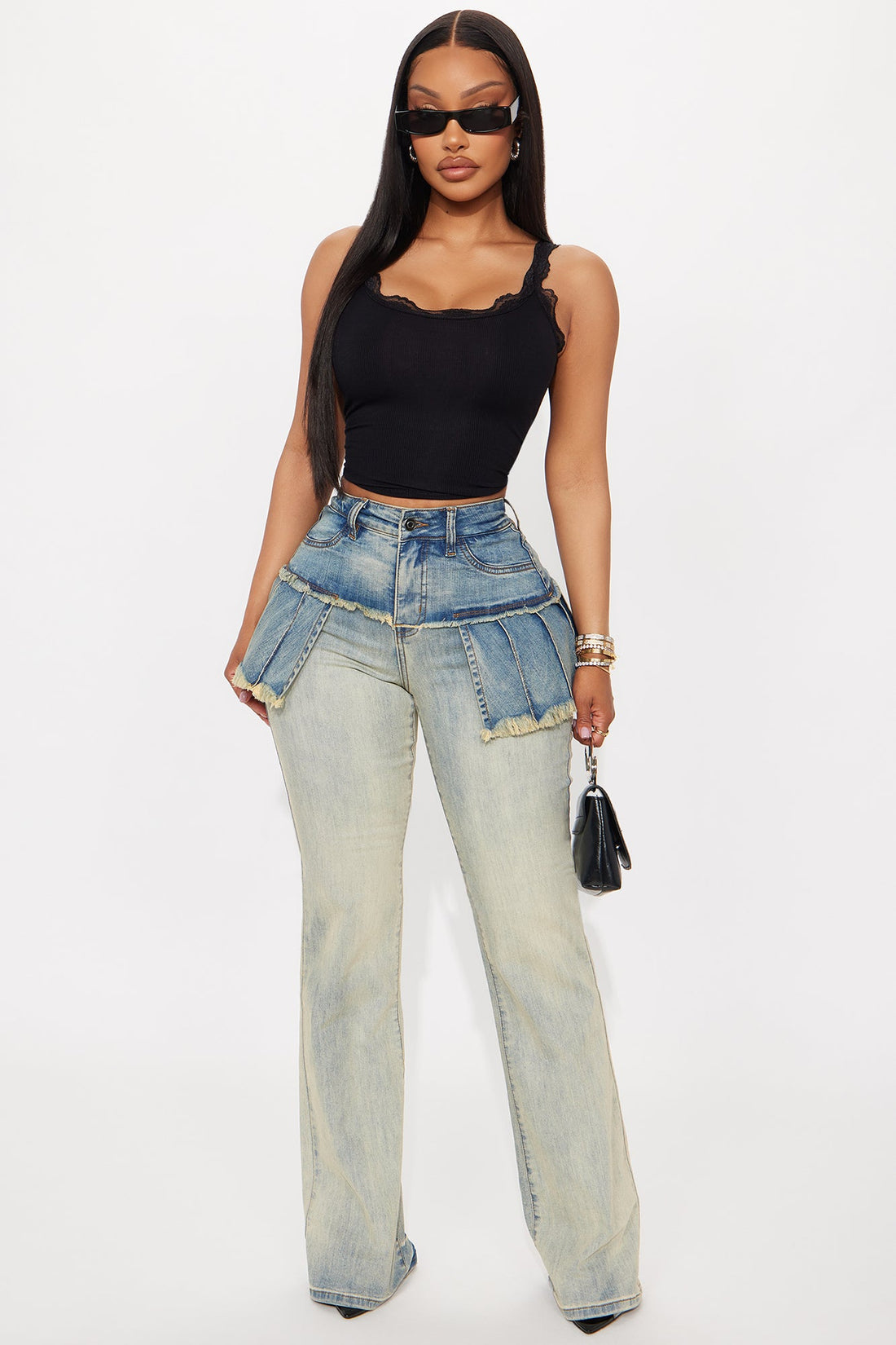 Pieces Of You Skirted Flare Jeans - Vintage Wash