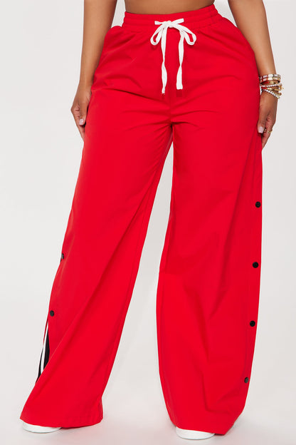 Jennie Snap Button Track Pant - Red/White