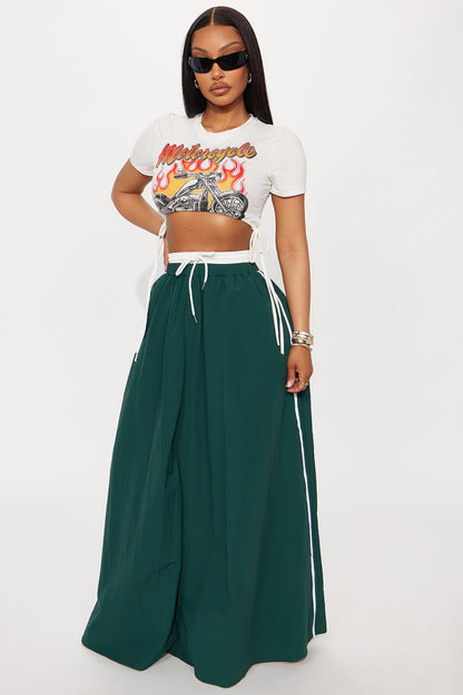 Sporty Gal Striped Maxi Skirt - Hunter Green