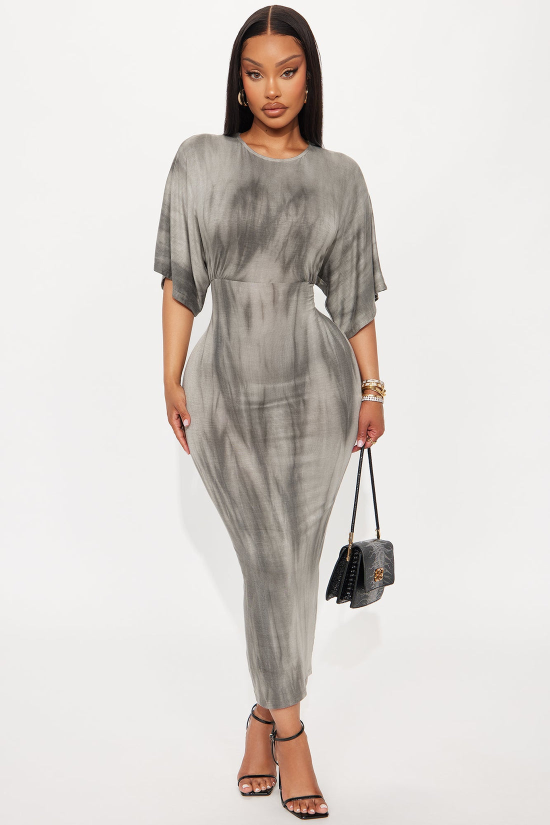 Crystal Tie Dye Midi Dress - Grey