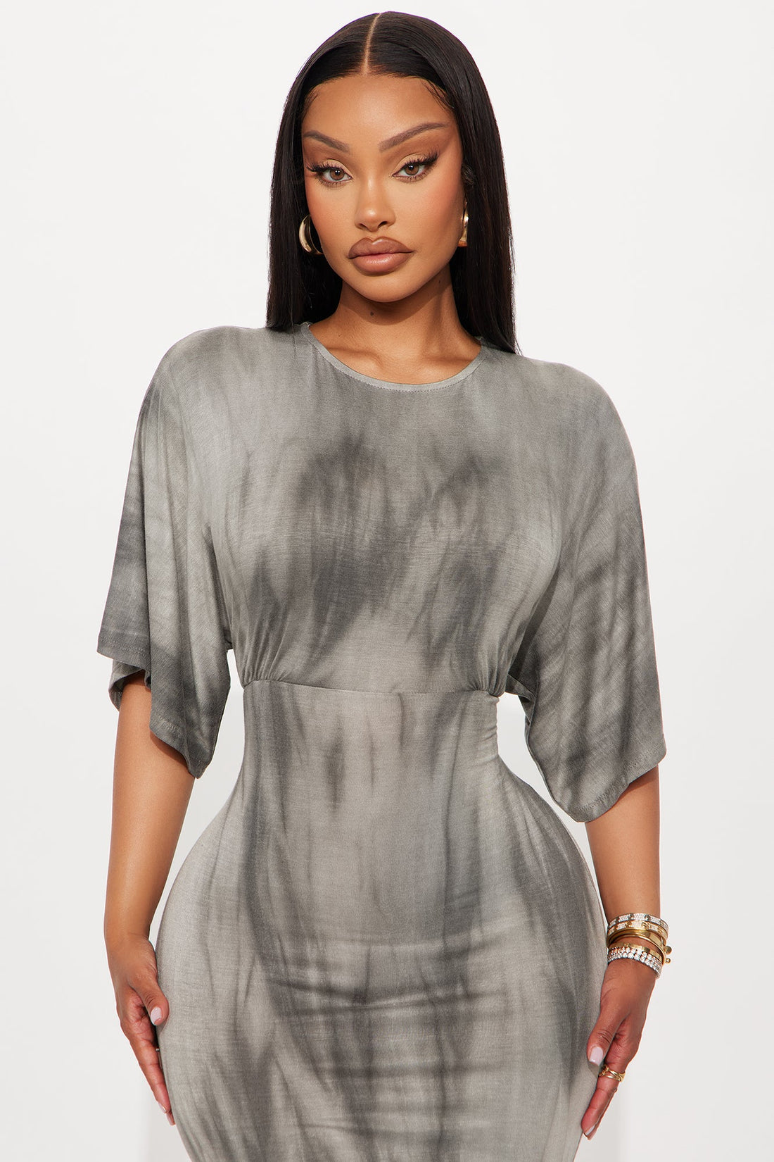 Crystal Tie Dye Midi Dress - Grey