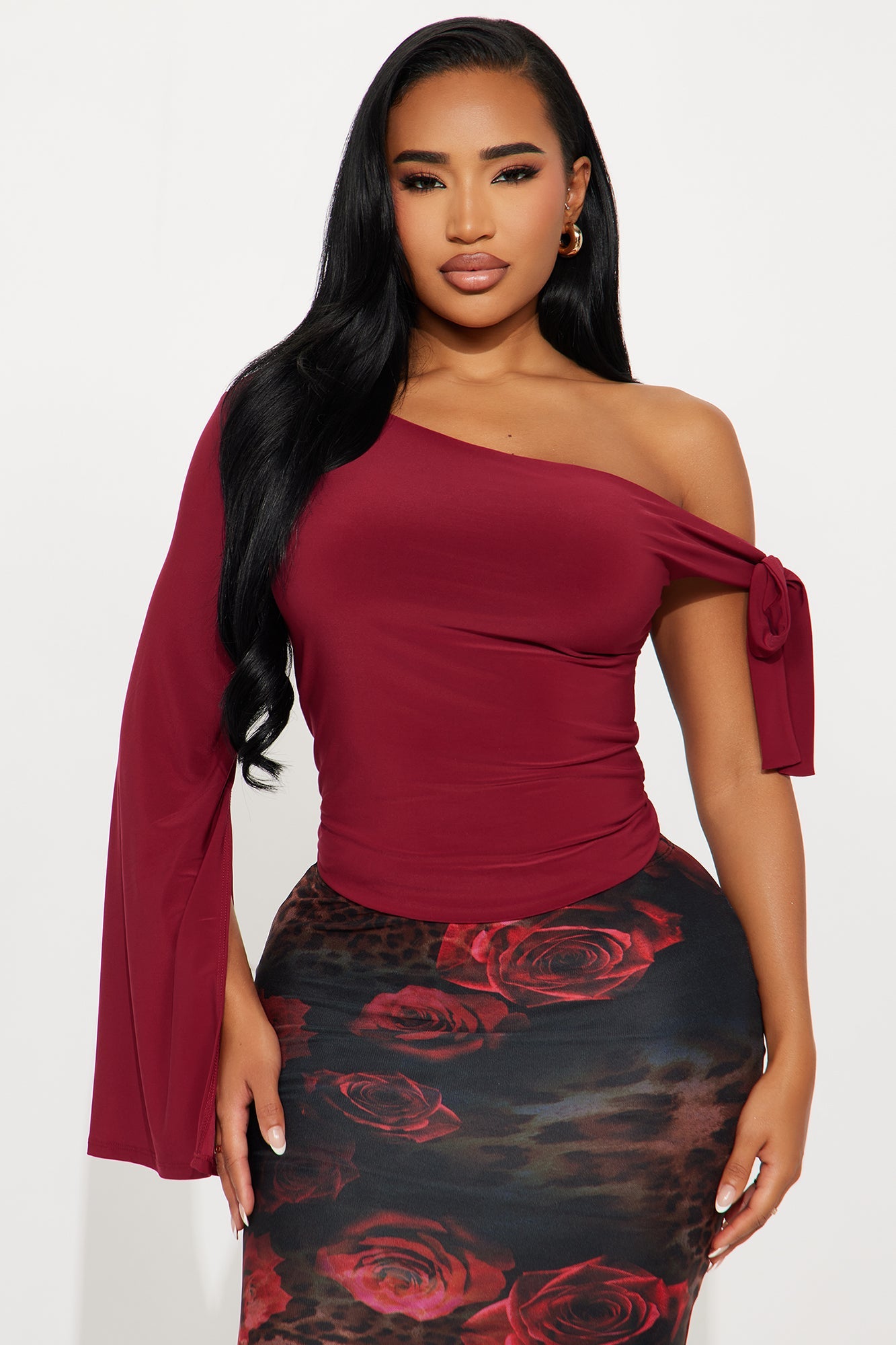 Fortuna Double Lined Off Shoulder Top - Burgundy