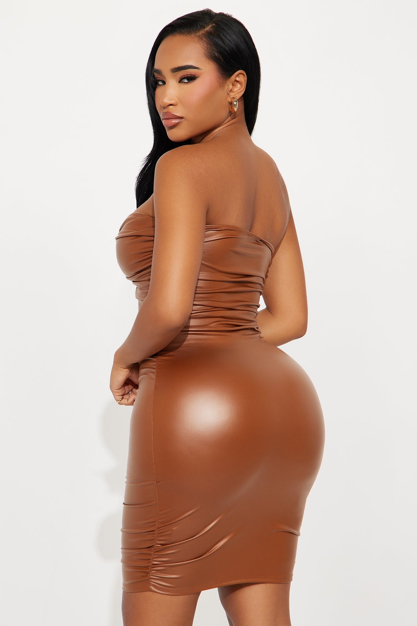 Rogue Moves Faux Leather Mini Dress - Camel