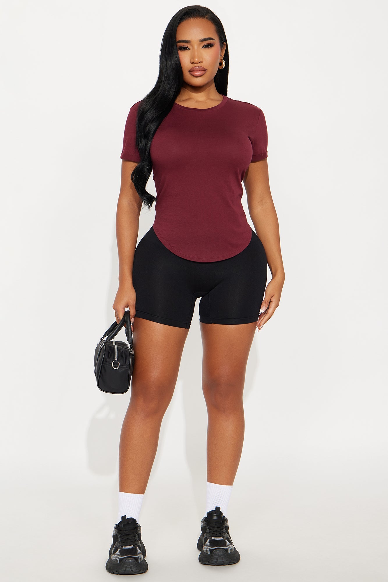 Annie Cuffed Short Sleeve Top - Burgundy