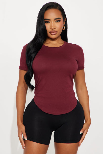 Annie Cuffed Short Sleeve Top - Burgundy