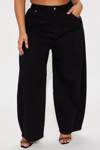 Checked Out Barrel Leg Jeans - Black