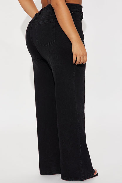 Pintucked Straight Leg Jeans - Black Wash