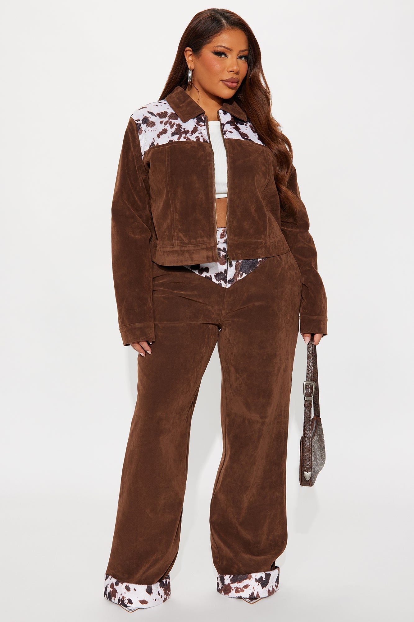 Saddle Up Faux Suede Wide Leg Pant - Brown/combo