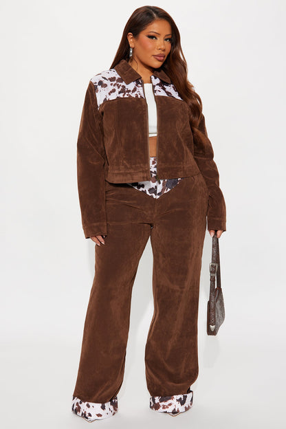 Saddle Up Faux Suede Wide Leg Pant - Brown/combo