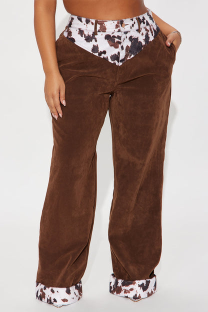 Saddle Up Faux Suede Wide Leg Pant - Brown/combo