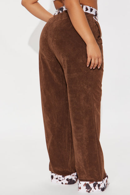 Saddle Up Faux Suede Wide Leg Pant - Brown/combo