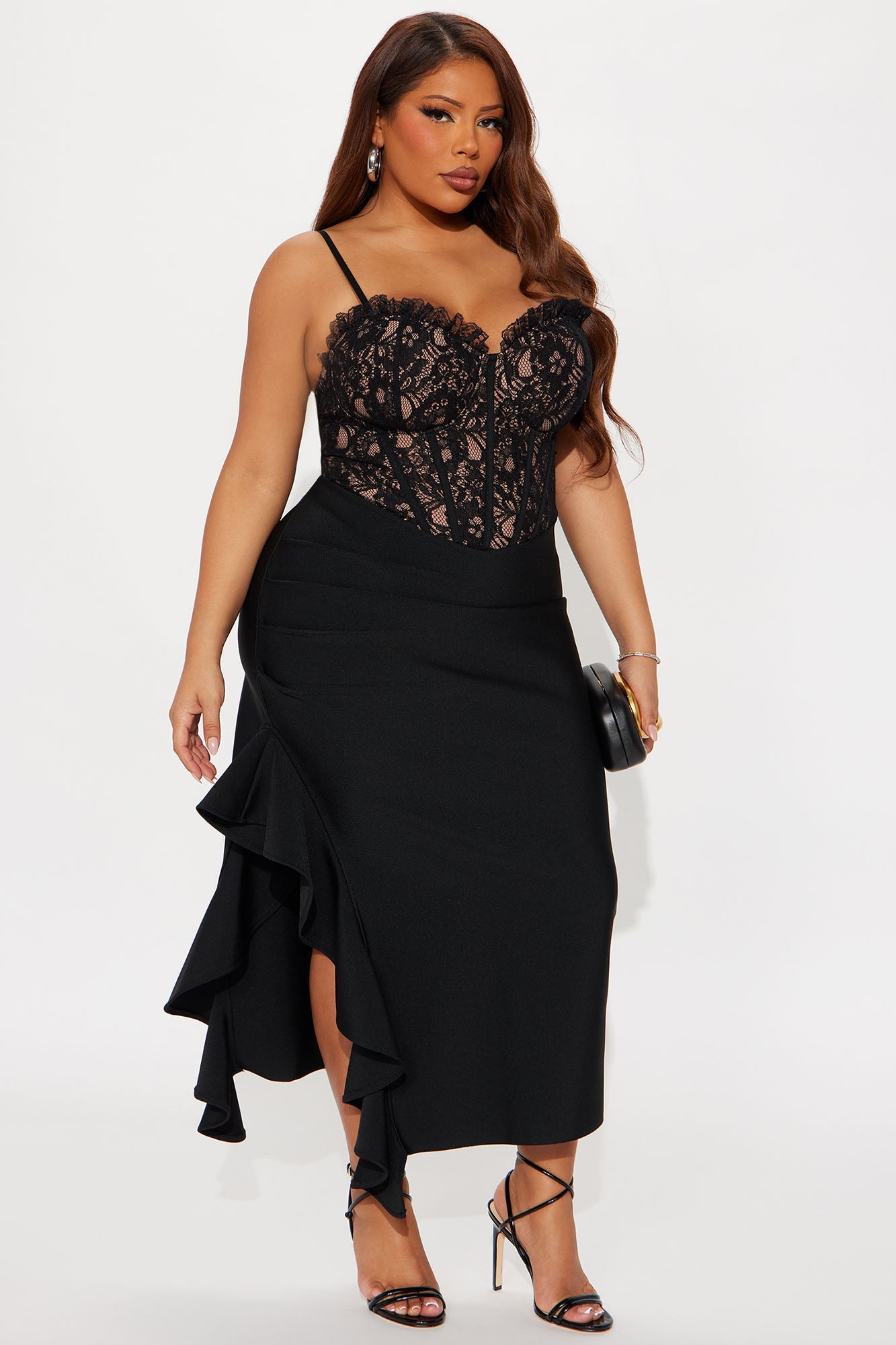Marlena Corset Bandage Midi Dress - Black