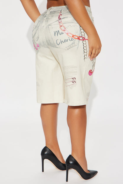 Cherry Picker Printed Denim Jorts - Ivory