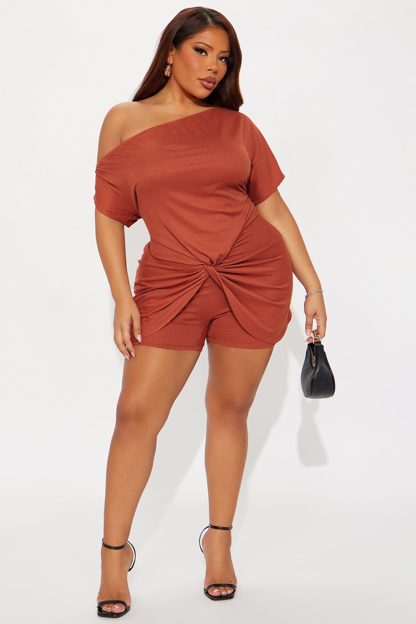 Carry My Purse Twist Front Short Set - Rust