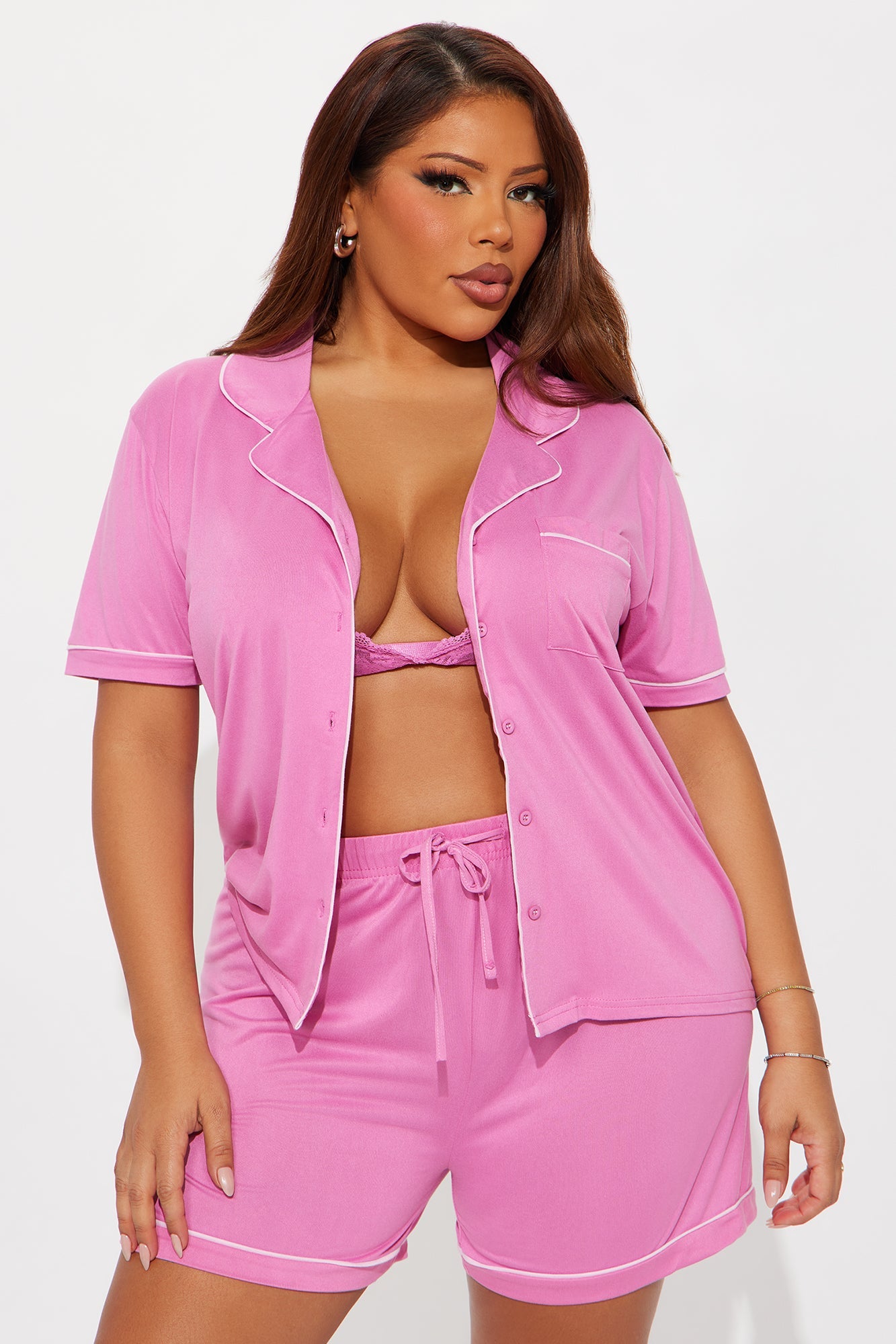 Bedtime Routine 3 Piece PJ Short Set - Hot Pink