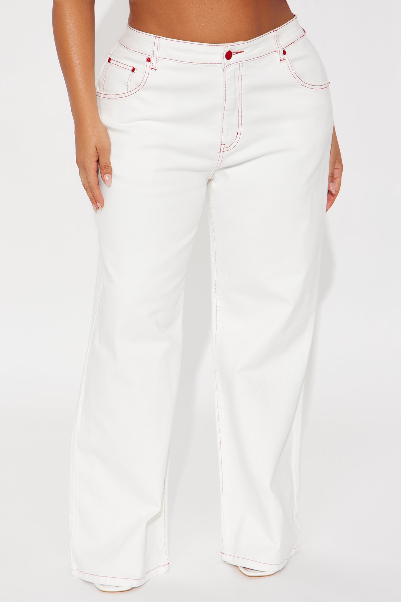Cherry Bow Embroidered Wide Leg Jeans - White