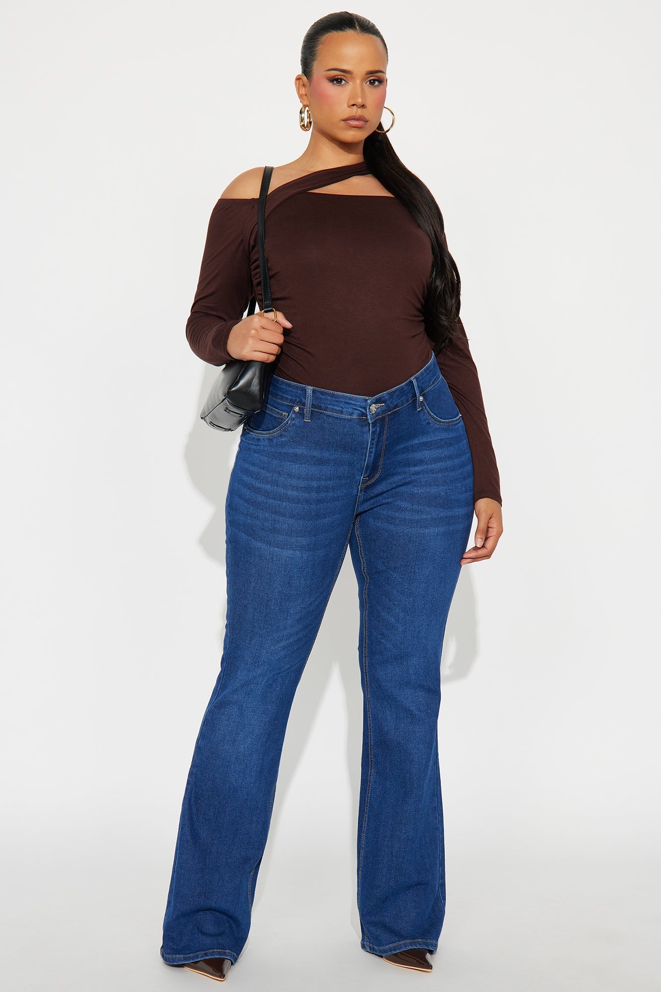 Gilda Off Shoulder Long Sleeve Bodysuit - Brown