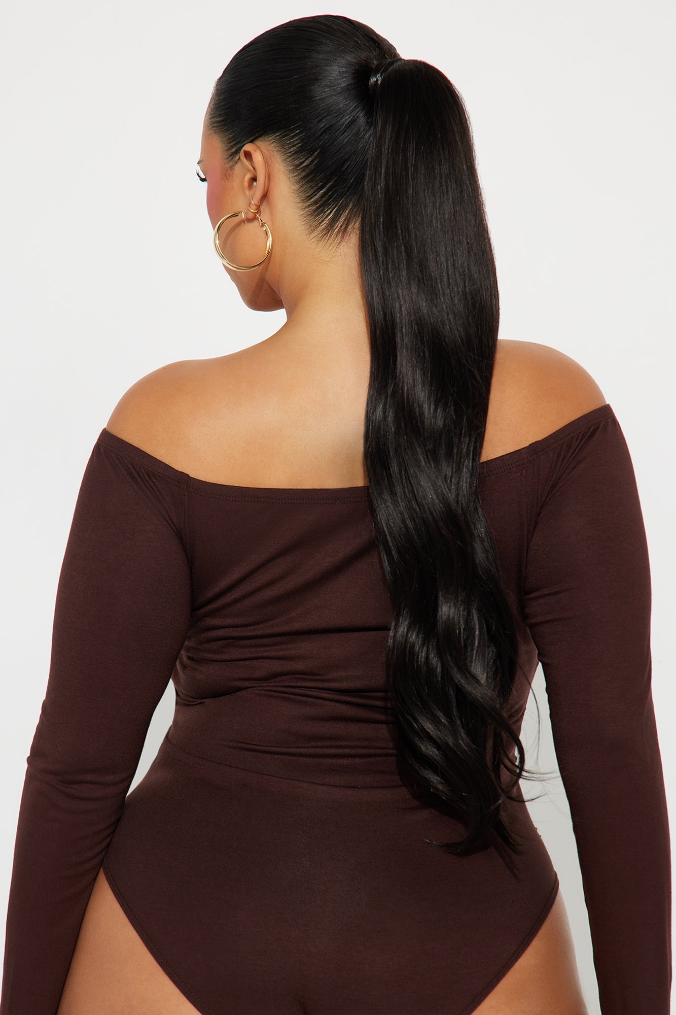 Gilda Off Shoulder Long Sleeve Bodysuit - Brown