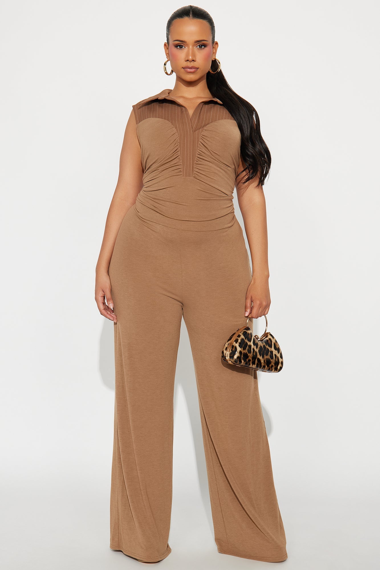 In My Best Sleeveless Wide Leg Jumpsuit - Taupe