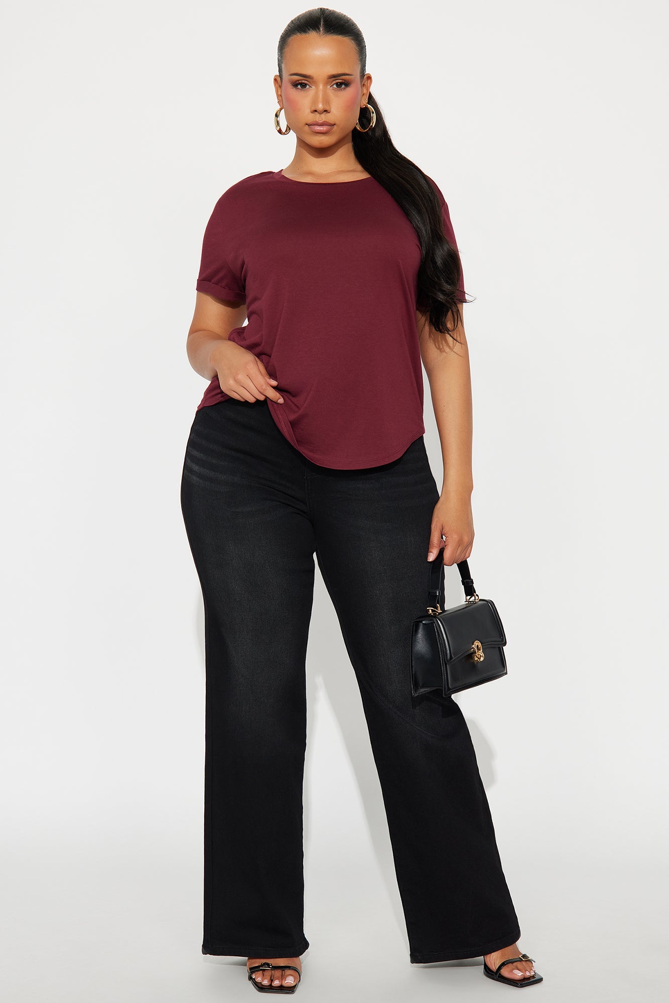 Annie Cuffed Short Sleeve Top - Burgundy