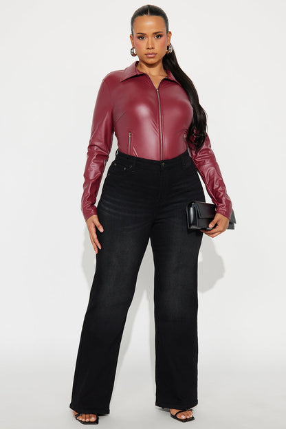 Biker Baddie Zip Front Bodysuit - Burgundy