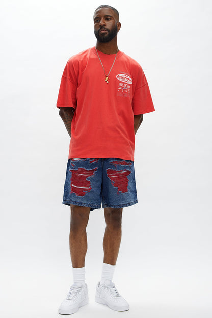 Relaxed We In These Streets Destroyed Denim Shorts - Dark Wash