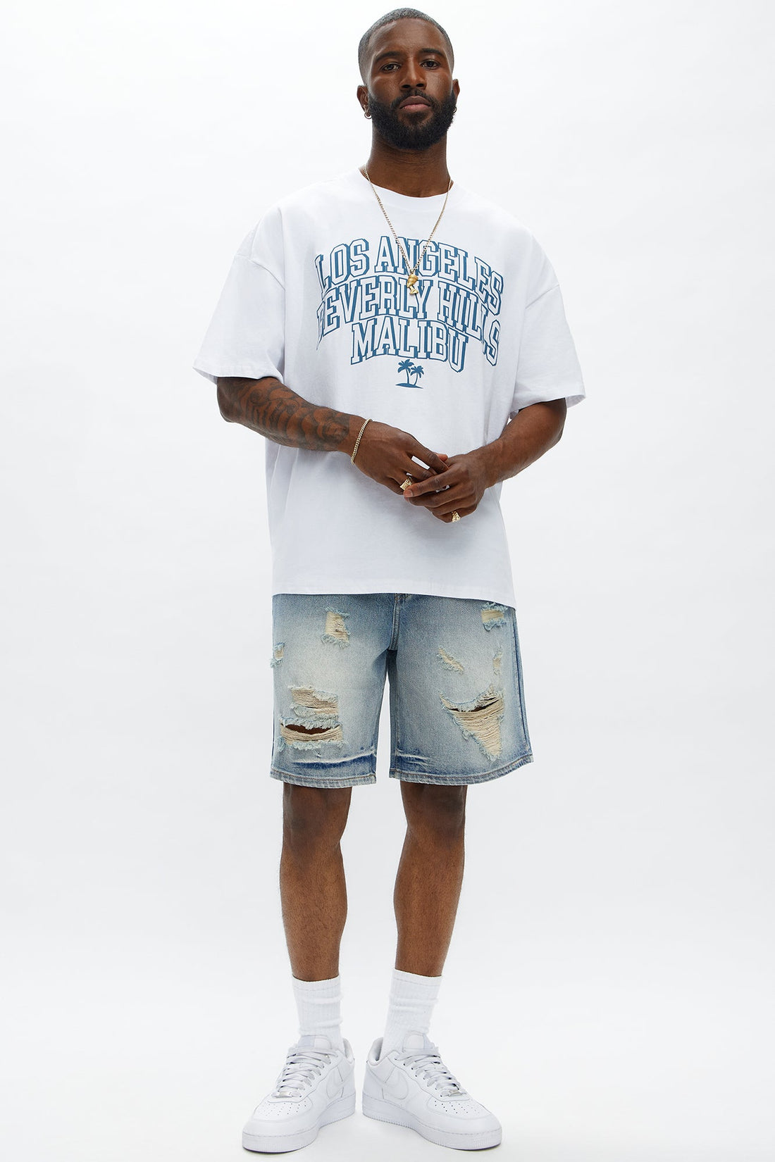Relaxed Wish You Could Distressed Denim Shorts - Medium Blue Wash