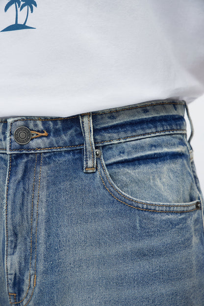 Relaxed Wish You Could Distressed Denim Shorts - Medium Blue Wash