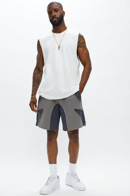 Patchwork Baggy Sweatshort - Grey