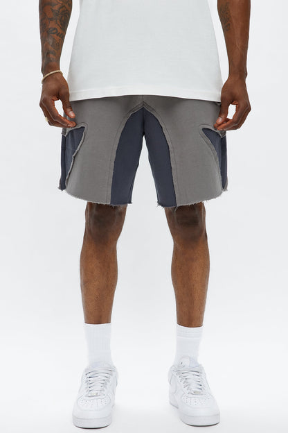 Patchwork Baggy Sweatshort - Grey