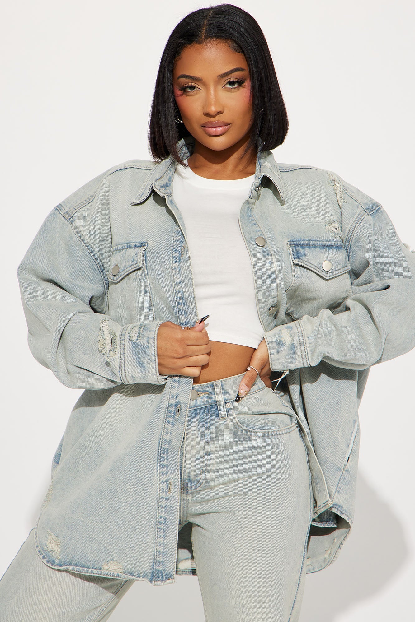 Far Away Tinted Denim Shacket - Light Wash