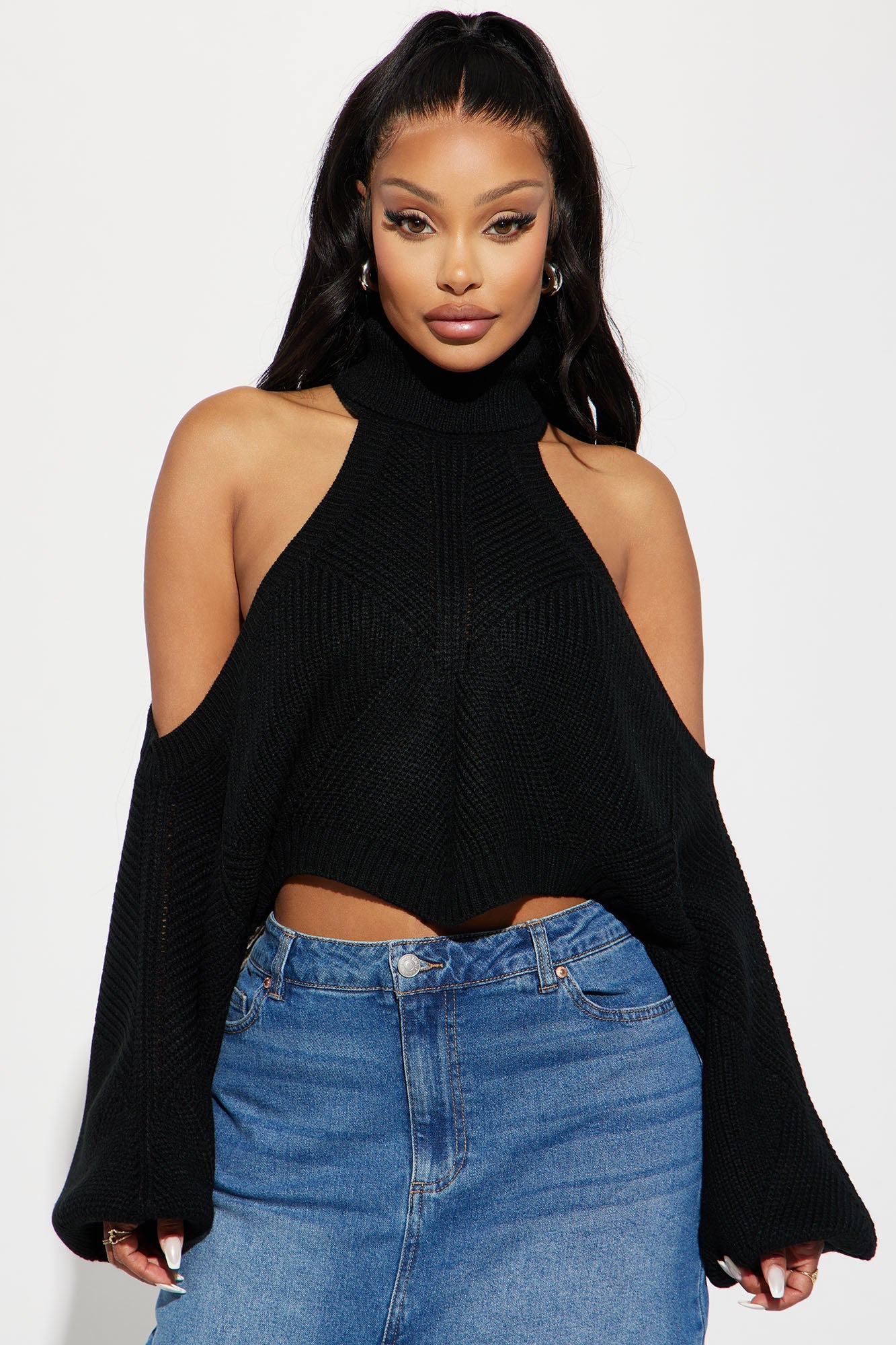 Karasi Cold Shoulder Sweater - Black