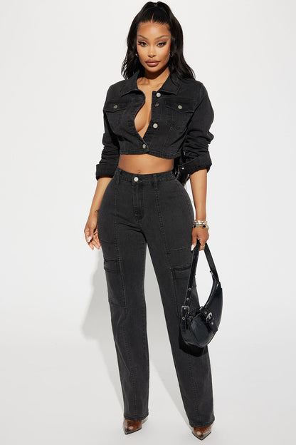 Non Disclosure Stretch Straight Leg Jeans - Black Wash