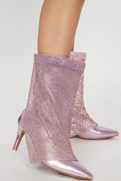 Loud And Clear Rhinestone Boots - Pink